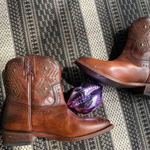 FRYE 3/4 (ankle) Brown studded leather boots.